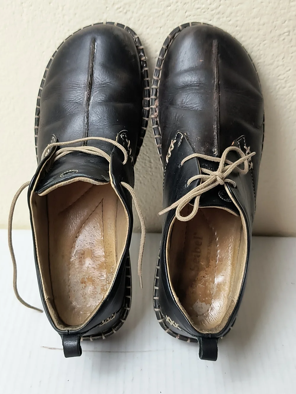 Josef Seibel 7 - 7.5 Black Leather Derby with Contrasting Stitching